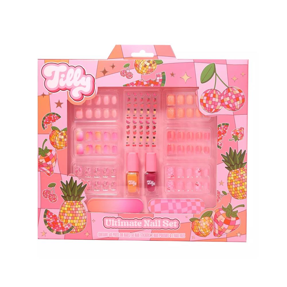 Tilly Ultimate Nail Gift Set 60 False Nails + 50 Adhesive Nail Stickers + 2 Nail Polishes 3ml + 2 Nail Files - 114 Pcs