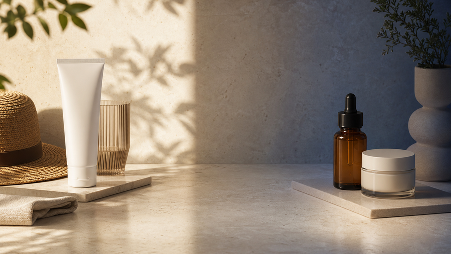 Morning SPF and evening retinol skincare routine in summer