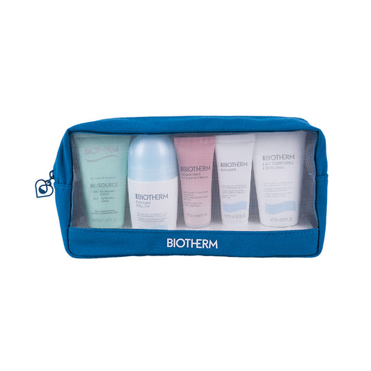 Biotherm Aquasource Routine Pouch Set Deodorant Roll-On 75ml + Cleanser 50ml +  Hand cream 20ml + Body lotion 50ml + Face cream 20ml