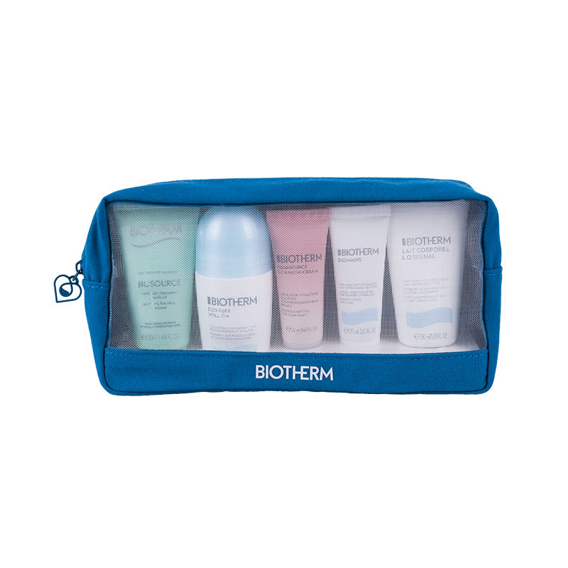 Biotherm Aquasource Routine Pouch Set Deodorant Roll-On 75ml + Cleanser 50ml +  Hand cream 20ml + Body lotion 50ml + Face cream 20ml
