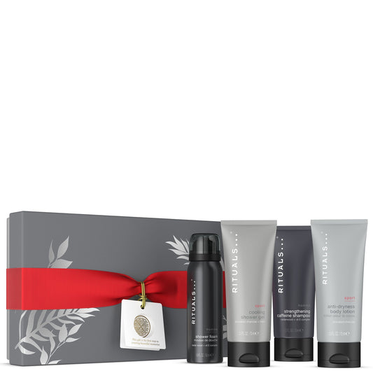 Rituals Homme Care Gift Set 70ml Hair &amp; Body Wash + 70ml Body Lotion + 50ml Shower Foam + 50ml Antiperspirant Spray + Bag