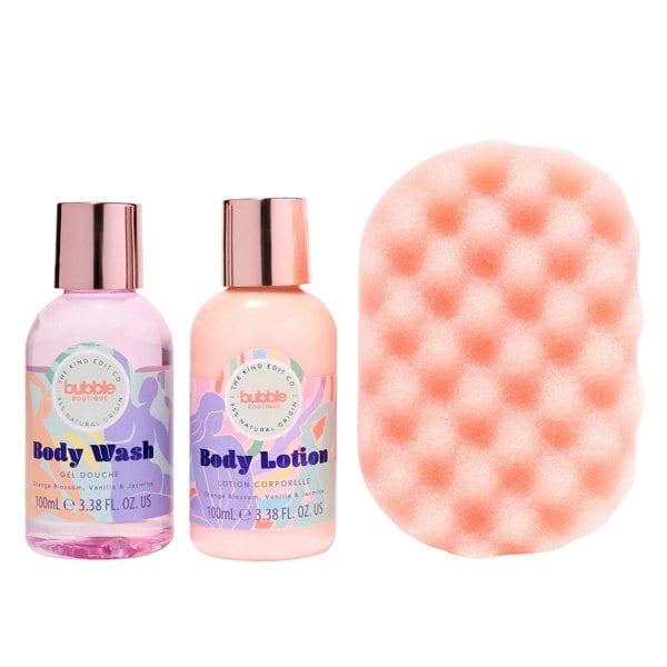 The Kind Edit Co. Bubble Boutique Lather & Soak Gift Set 100ml Body Wash + 100ml Body Lotion + Sponge