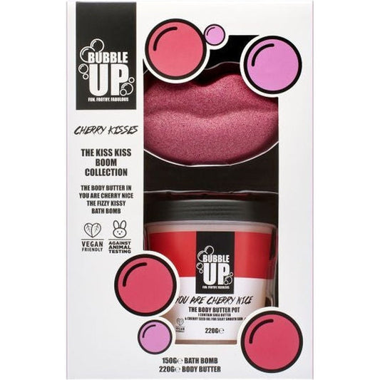 Bubble Up Kiss Kiss Boom Gift Set 150g Fizzy Kissy Bath Fizzer + 200g Cherry Nice Body Butter