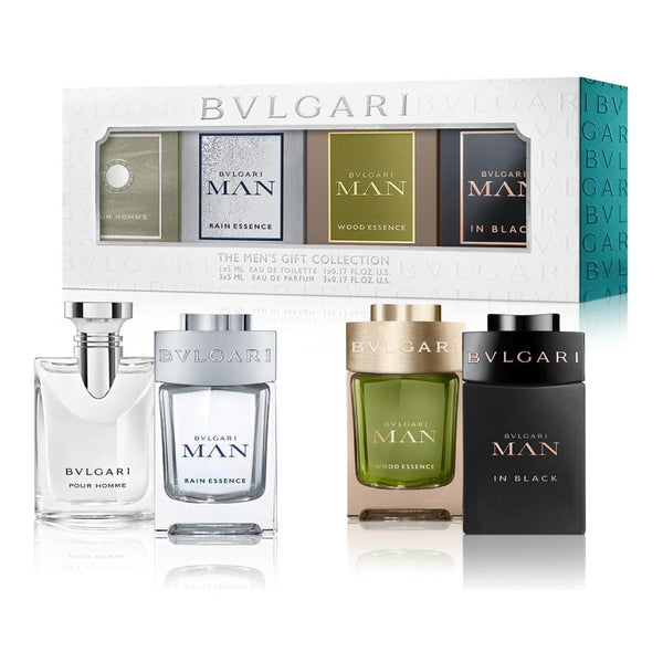 Bvlgari Miniatures For Him Gift Set 5ml Pour Homme EDT + 5ml Man Rain Essence EDP + 5ml Man Wood Essence EDP + 5ml Man In Black EDP