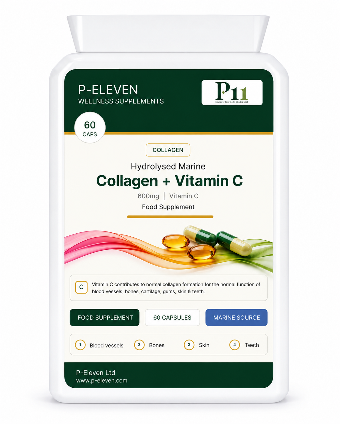 P-Eleven Hydrolysed Marine Collagen + Vitamin C 60 Capsules
