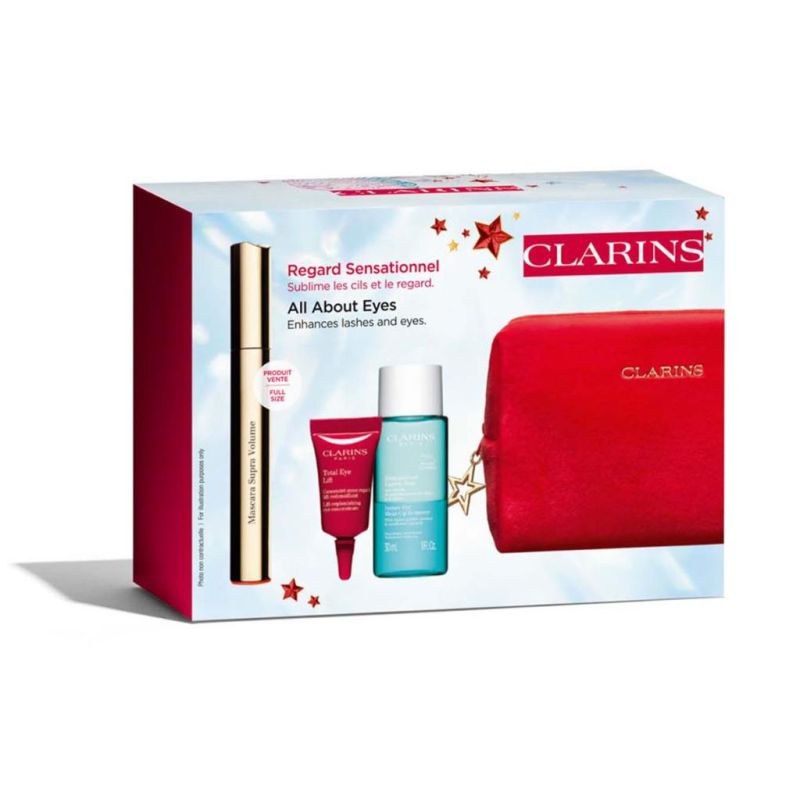 Clarins All About Eyes Gift Set 8ml Supra Volume Mascara + 30ml Instant Eye Make-Up Remover + 3ml Total Eye Lift