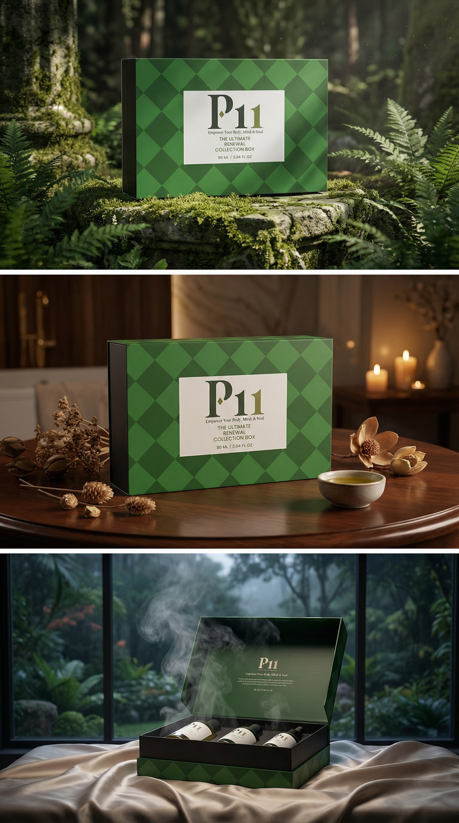 	P-Eleven natural skincare gift set — three premium serums for fine lines and renewal