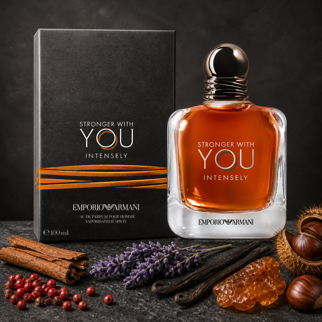Emporio Armani Stronger With You Intensely Eau de Parfum 100ml fragrance notes still life