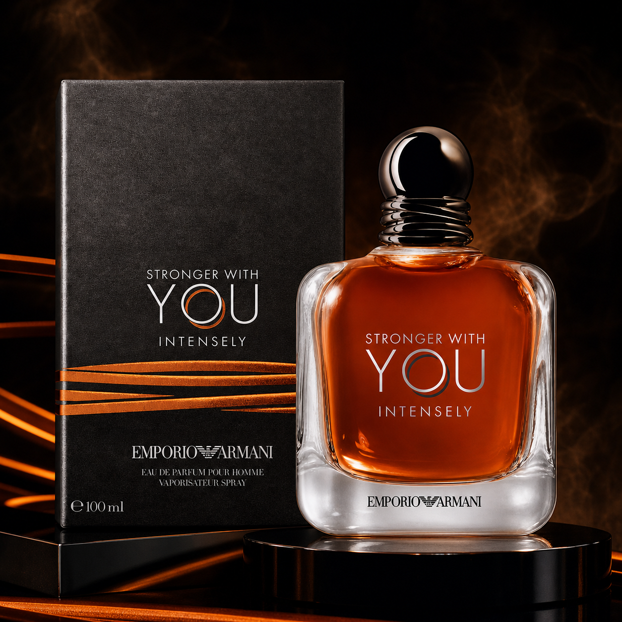 Emporio Armani Stronger With You Intensely Eau de Parfum 100ml black amber campaign image