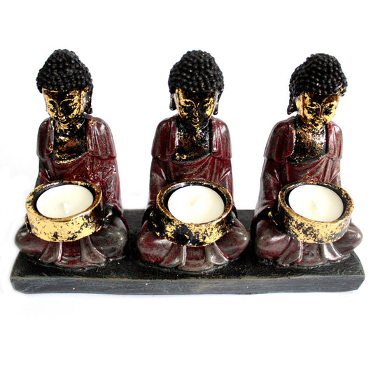P-Eleven Antique Buddha - Three Devotees Candle Holder
