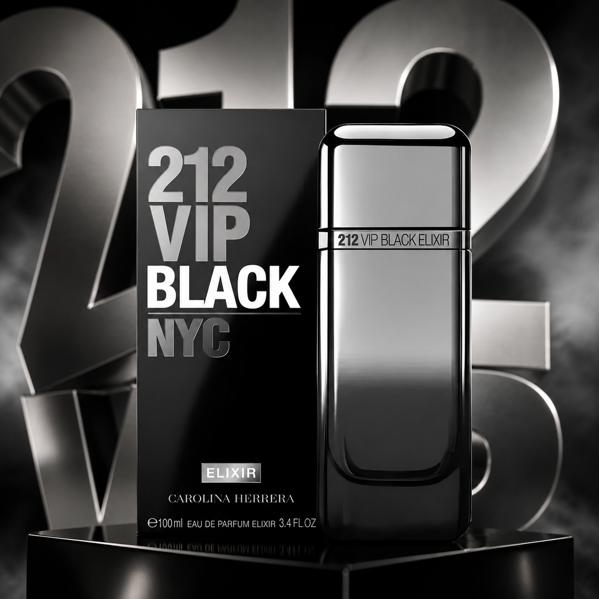Carolina Herrera 212 VIP Black Elixir Eau de Parfum 100ml black silver campaign image