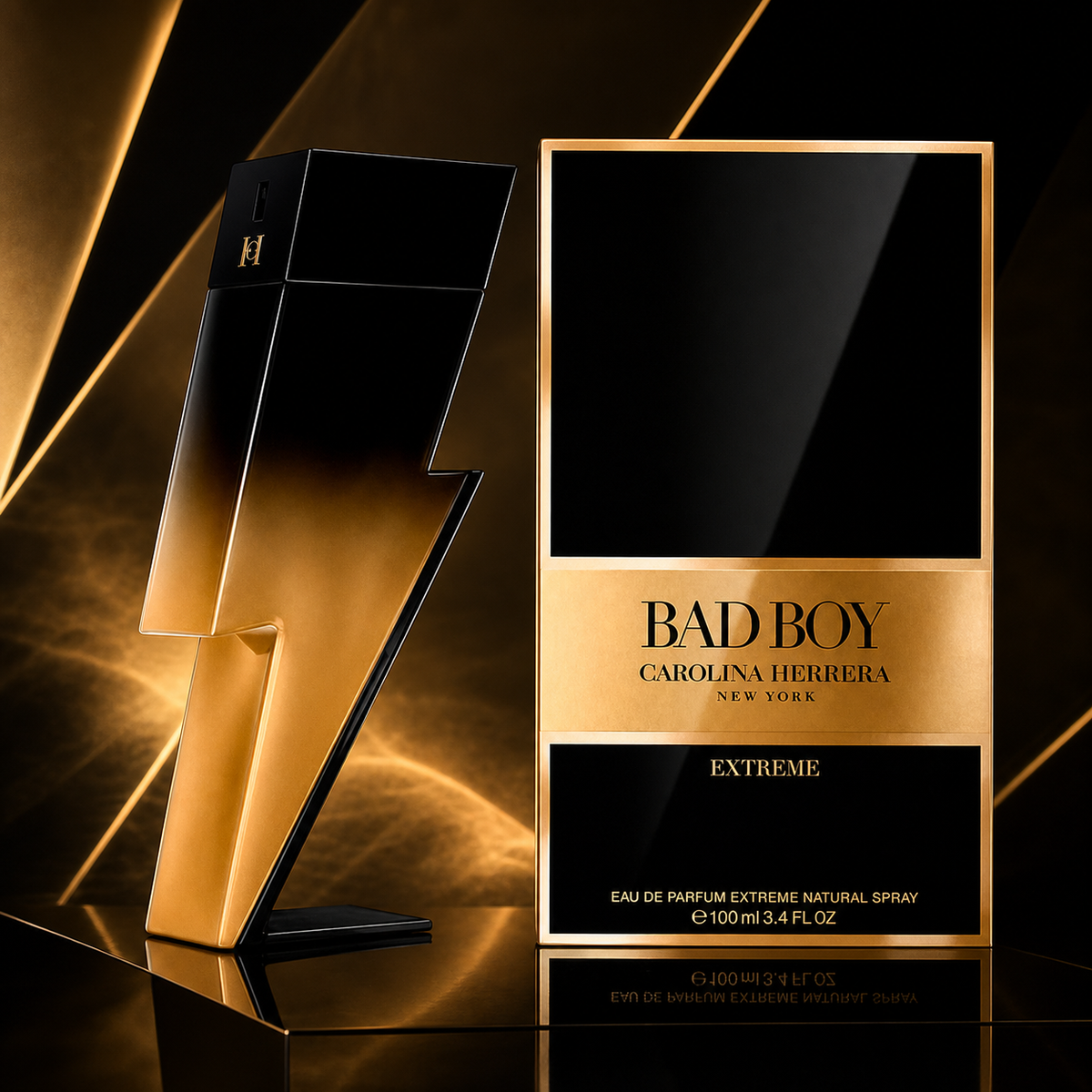 Carolina Herrera Bad Boy Extreme Eau de Parfum 100ml black gold campaign image