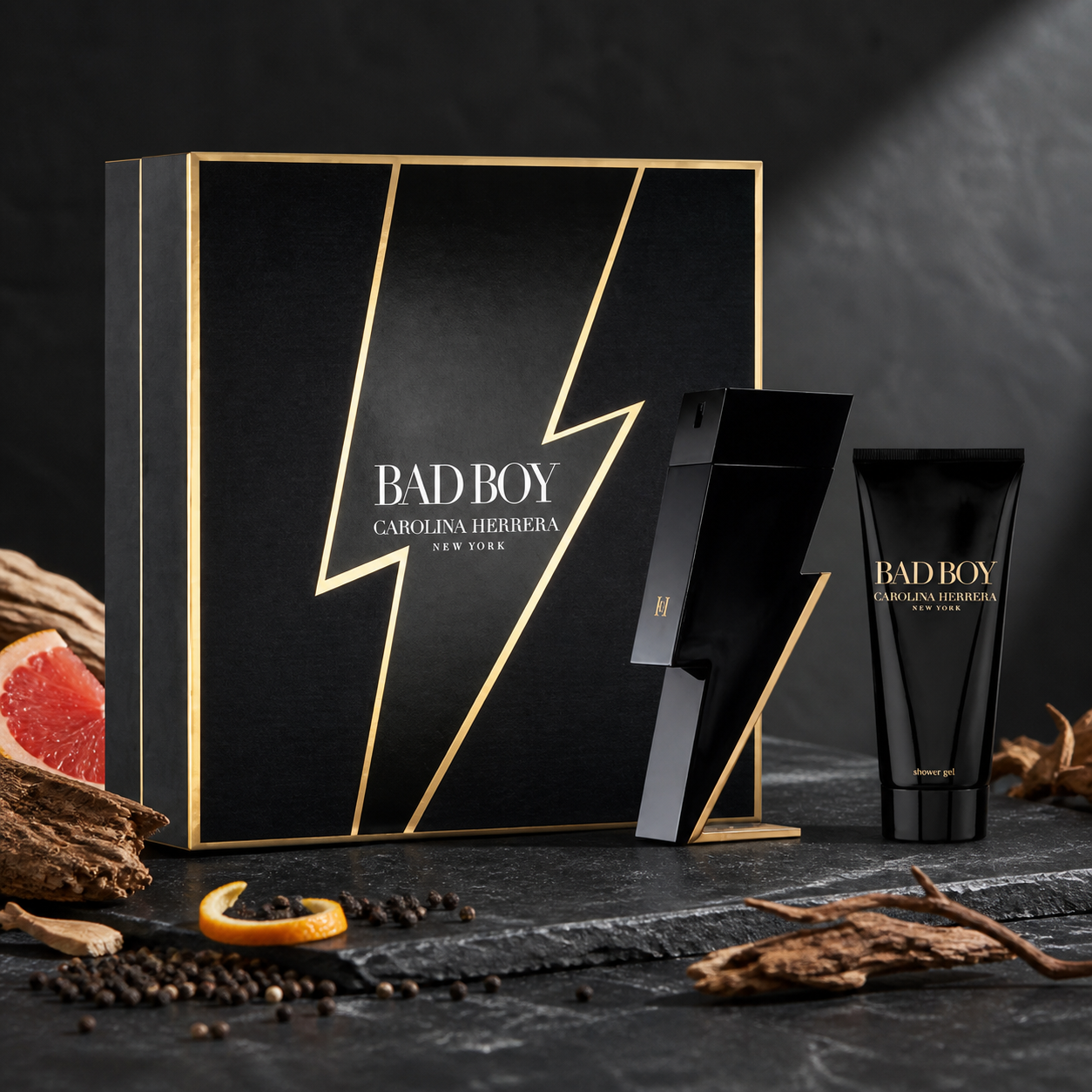 Carolina Herrera Bad Boy 100ml Eau de Toilette and 100ml shower gel fragrance notes image