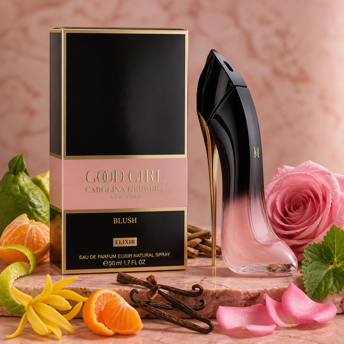 Carolina Herrera Good Girl Blush Elixir Eau de Parfum 50ml fragrance notes still life
