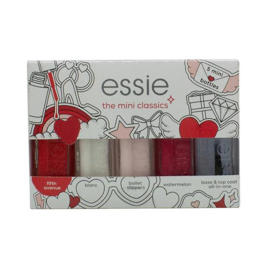 Essie The Mini Classics Nail Polish Gift Set 5ml Fifth Avenue + 5ml Blanc + 5ml Ballet Slippers + 5ml Water Melon + 5ml Base & Top Coat