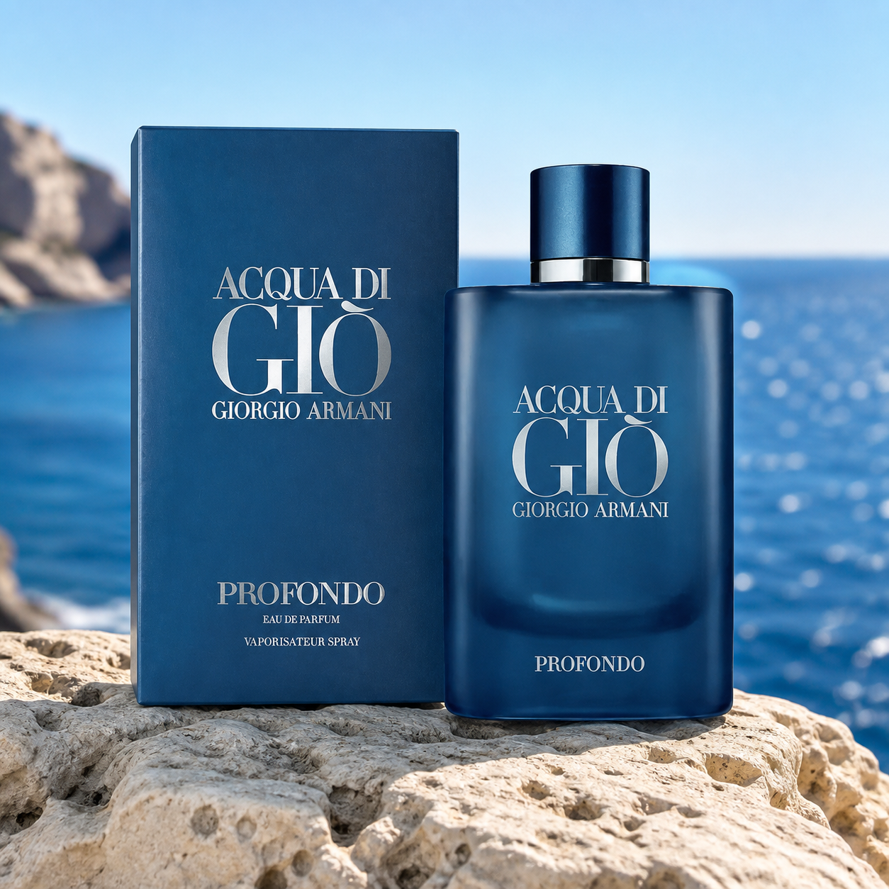 Giorgio Armani Acqua di Giò Profondo Eau de Parfum 100ml Mediterranean coastal lifestyle image