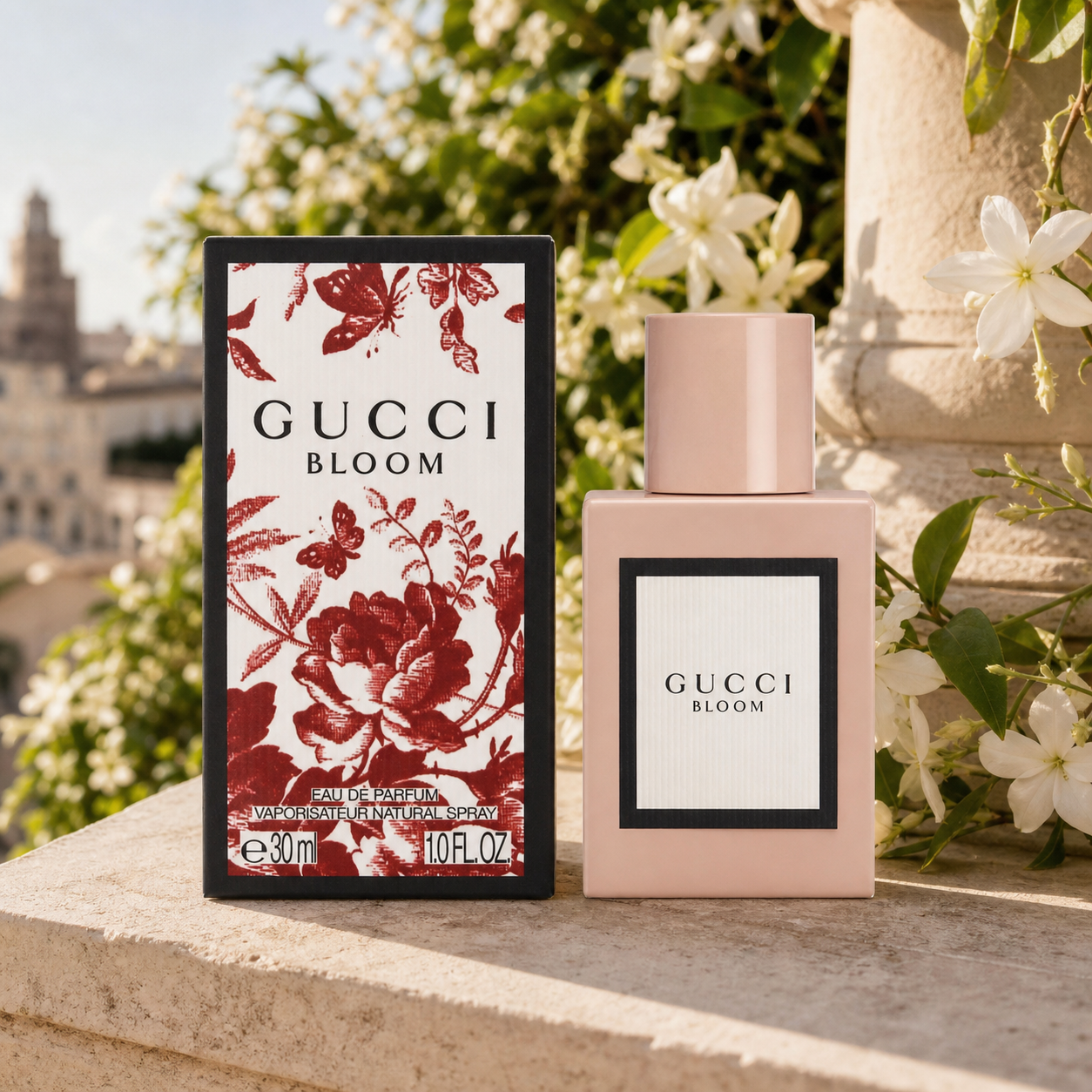 Gucci Bloom Eau de Parfum 30ml Italian balcony lifestyle image