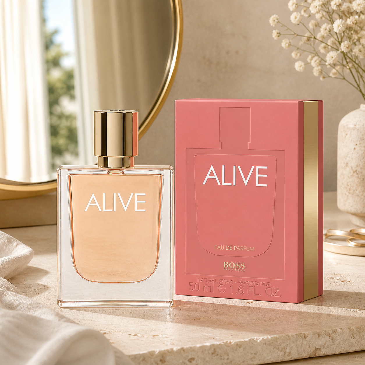 Hugo Boss Alive Eau de Parfum 50ml dressing table lifestyle image