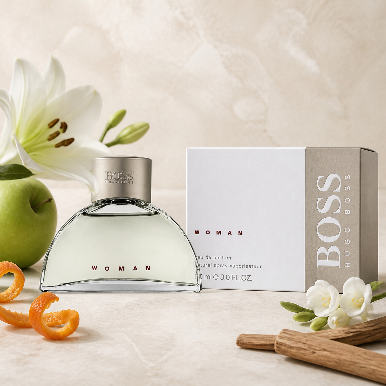Hugo Boss Boss Woman Eau de Parfum 90ml fragrance notes still life