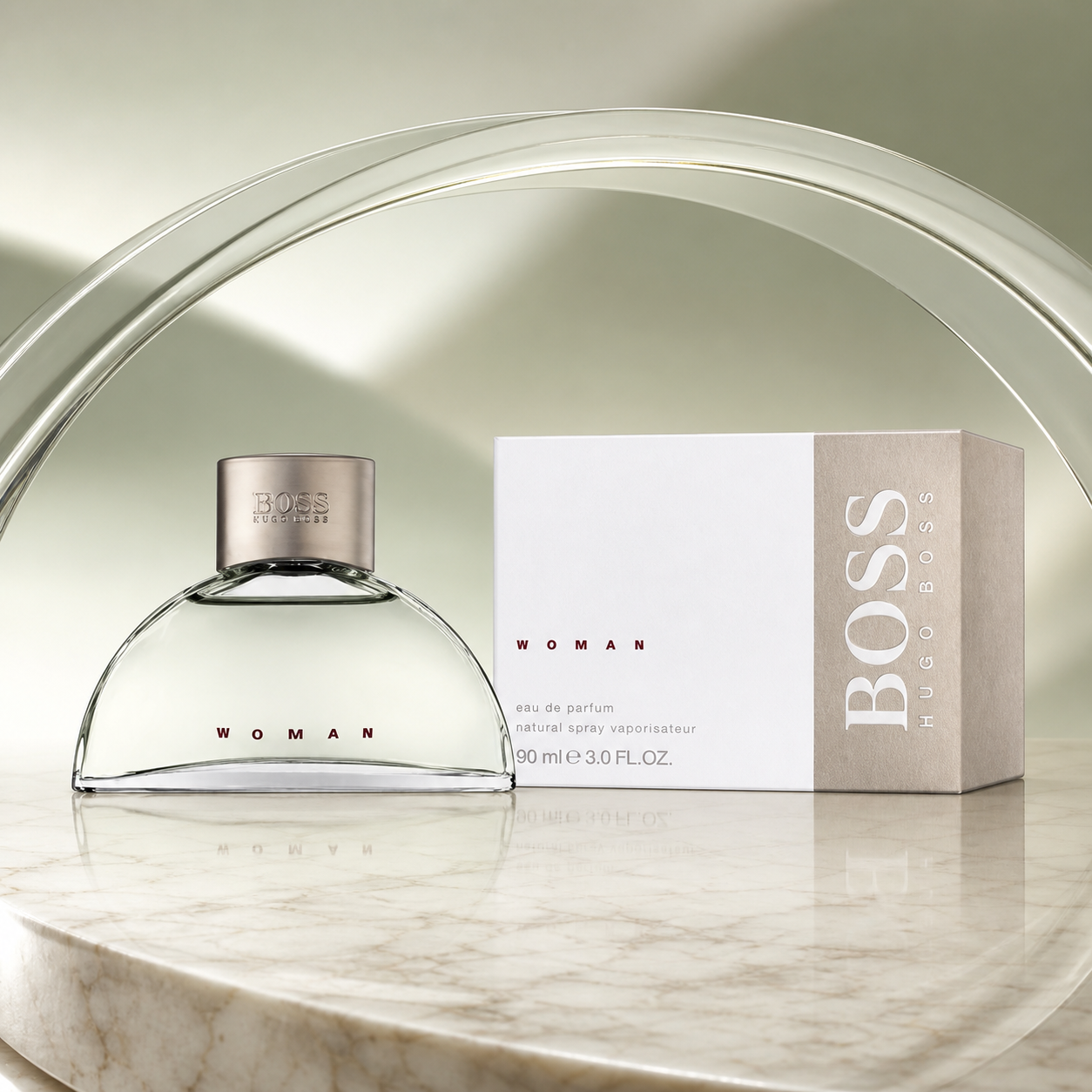 Hugo Boss Boss Woman Eau de Parfum 90ml glass arch campaign image