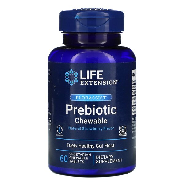 Florassist Prebiotic Chewable, natürliche Erdbeere – 60 vegetarische Kautabletten