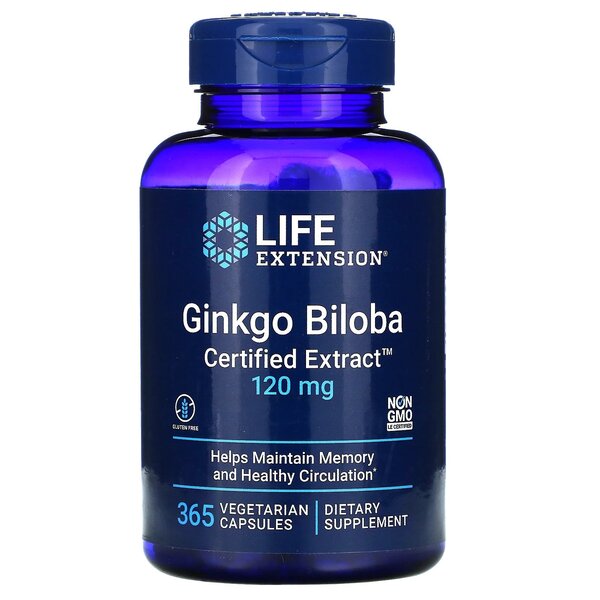 Ginkgo Biloba, Zertifizierter Extrakt, 120mg - 365 vegane Kapseln