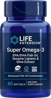 Super Omega-3 EPA/DHA Fish Oil, Sesame Lignans & Olive Extract - 60 softgels