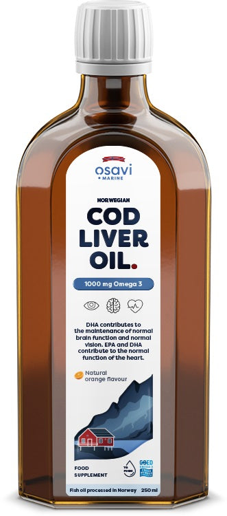 Norwegian Cod Liver Oil, 1000mg Omega 3 (Orange) - 250 ml.