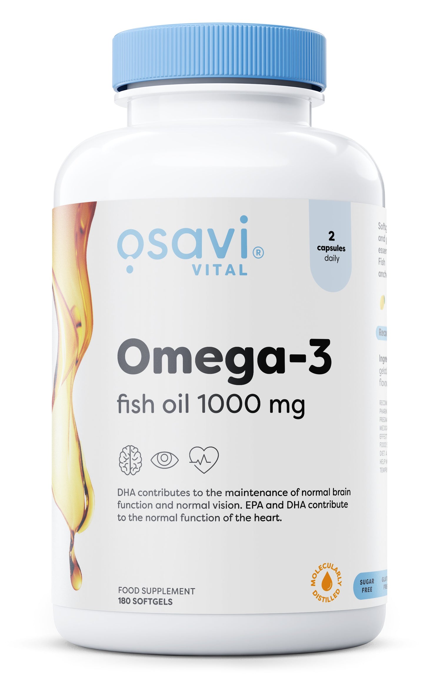 Omega-3 Fish Oil Molecularly Distilled, 1000mg (Lemon) - 180 softgels