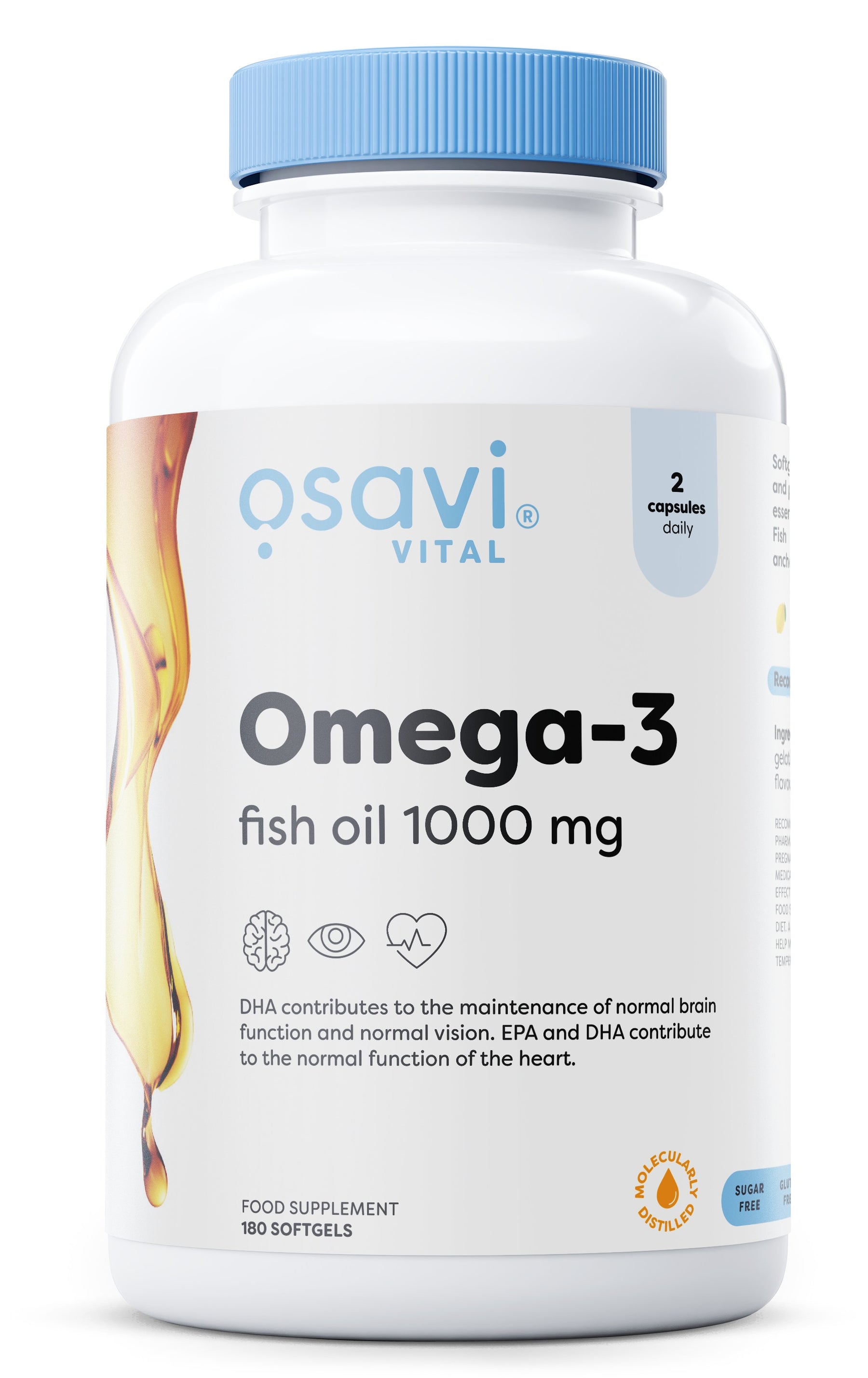 Omega-3 Fish Oil Molecularly Distilled, 1000mg (Lemon) - 180 softgels
