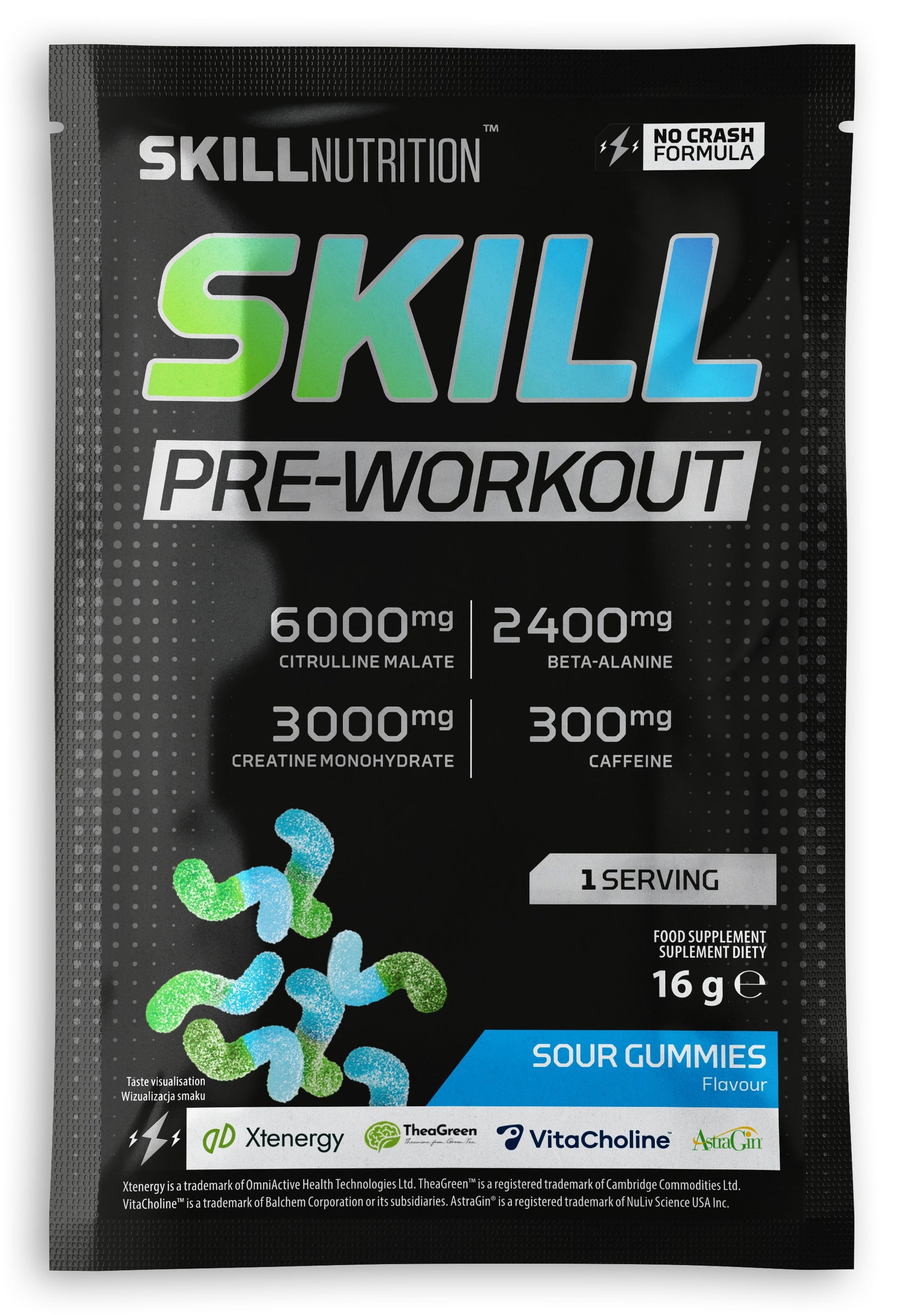 Skill Pre-Workout, Sour Gummies - 16-16.5g (1 serving)