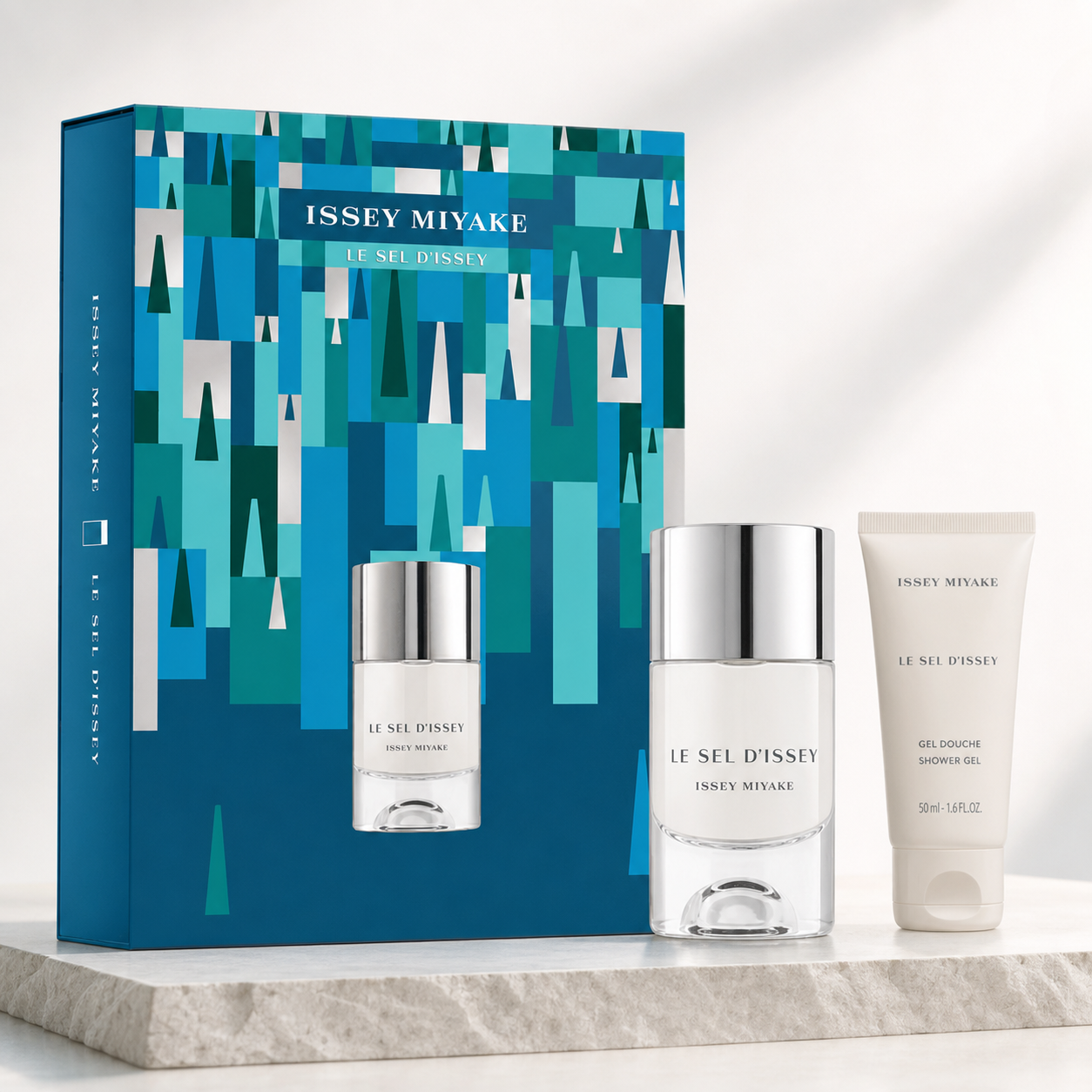 Issey Miyake Le Sel d'Issey 50ml Eau de Toilette and 50ml shower gel gift set studio image