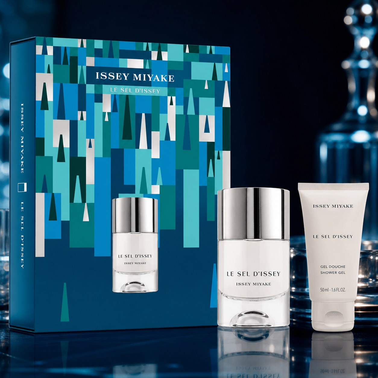 Issey Miyake Le Sel d'Issey 50ml Eau de Toilette and 50ml shower gel evening lifestyle image