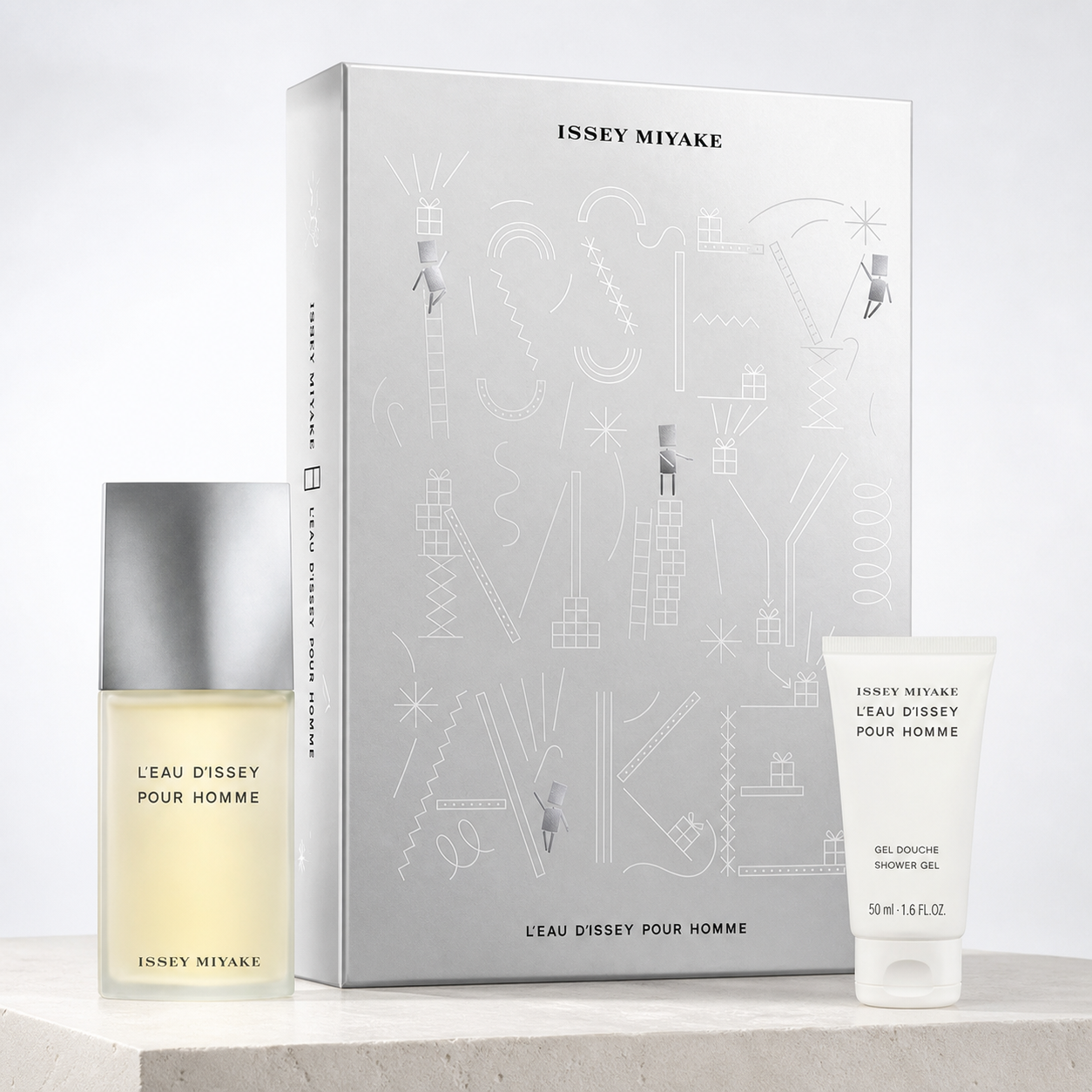 Issey Miyake L'Eau d'Issey Pour Homme 75ml EDT and 50ml shower gel gift set studio image