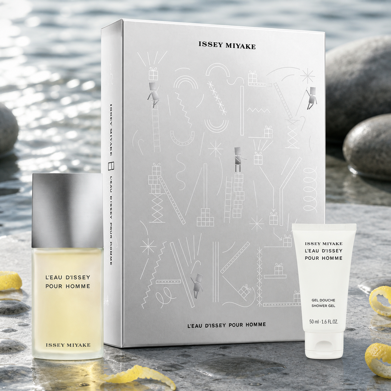 Issey Miyake L'Eau d'Issey Pour Homme 75ml EDT and 50ml shower gel aquatic fragrance notes image