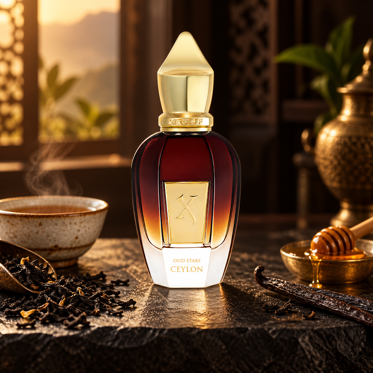 Xerjoff Oud Stars Ceylon Eau de Parfum 50ml bottle with Ceylon black tea, vanilla and honey