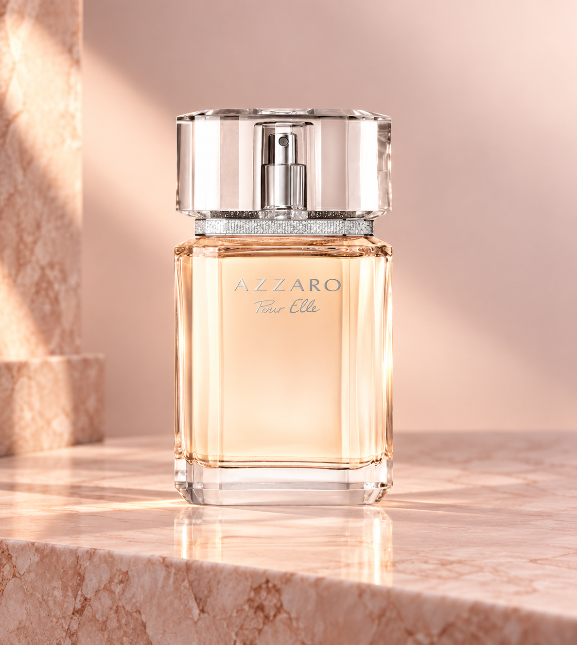 Azzaro Pour Elle Eau de Parfum 100ml bottle on rose stone