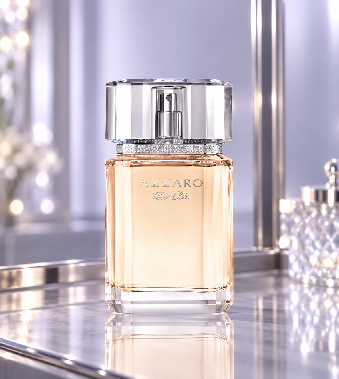 Azzaro Pour Elle Eau de Parfum 100ml bottle on a mirrored vanity