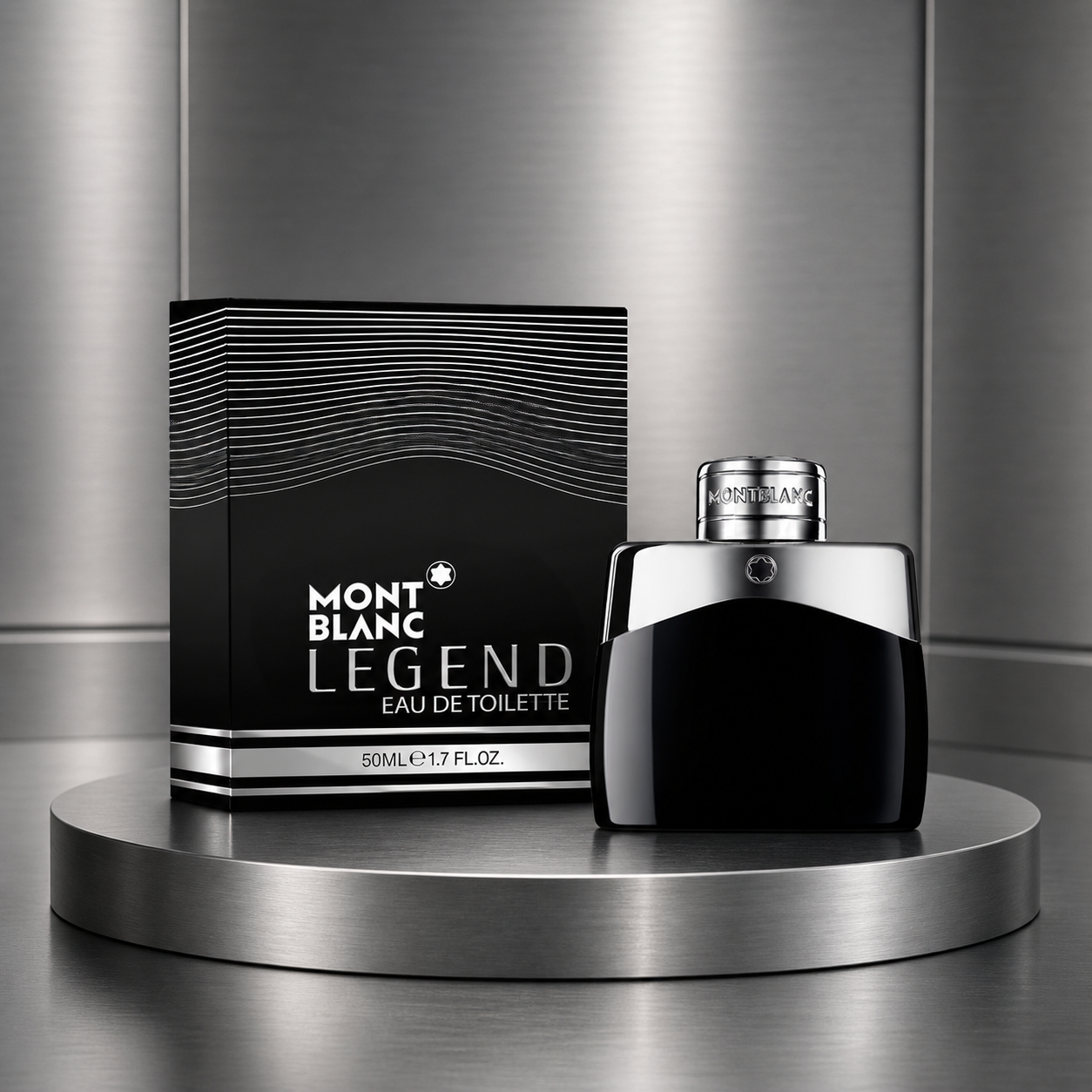 Montblanc Legend Eau de Toilette 50ml bottle and box on brushed metal