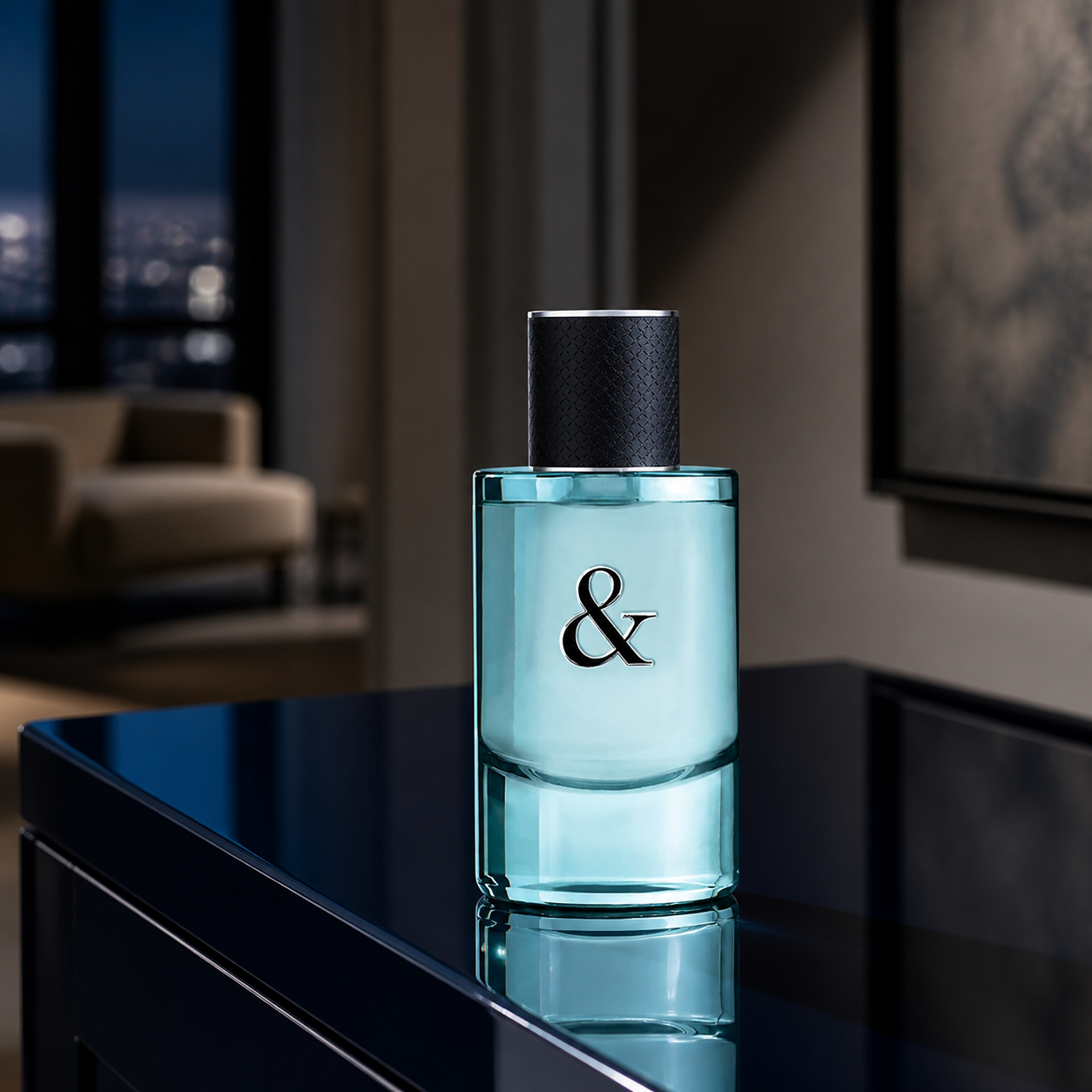 Tiffany & Co Love for Him Eau de Toilette 50ml bottle in an evening lounge