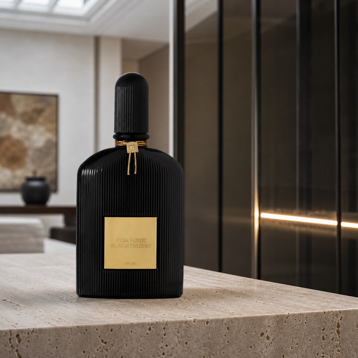 Tom Ford Black Orchid Eau de Parfum 50ml bottle in a modern interior