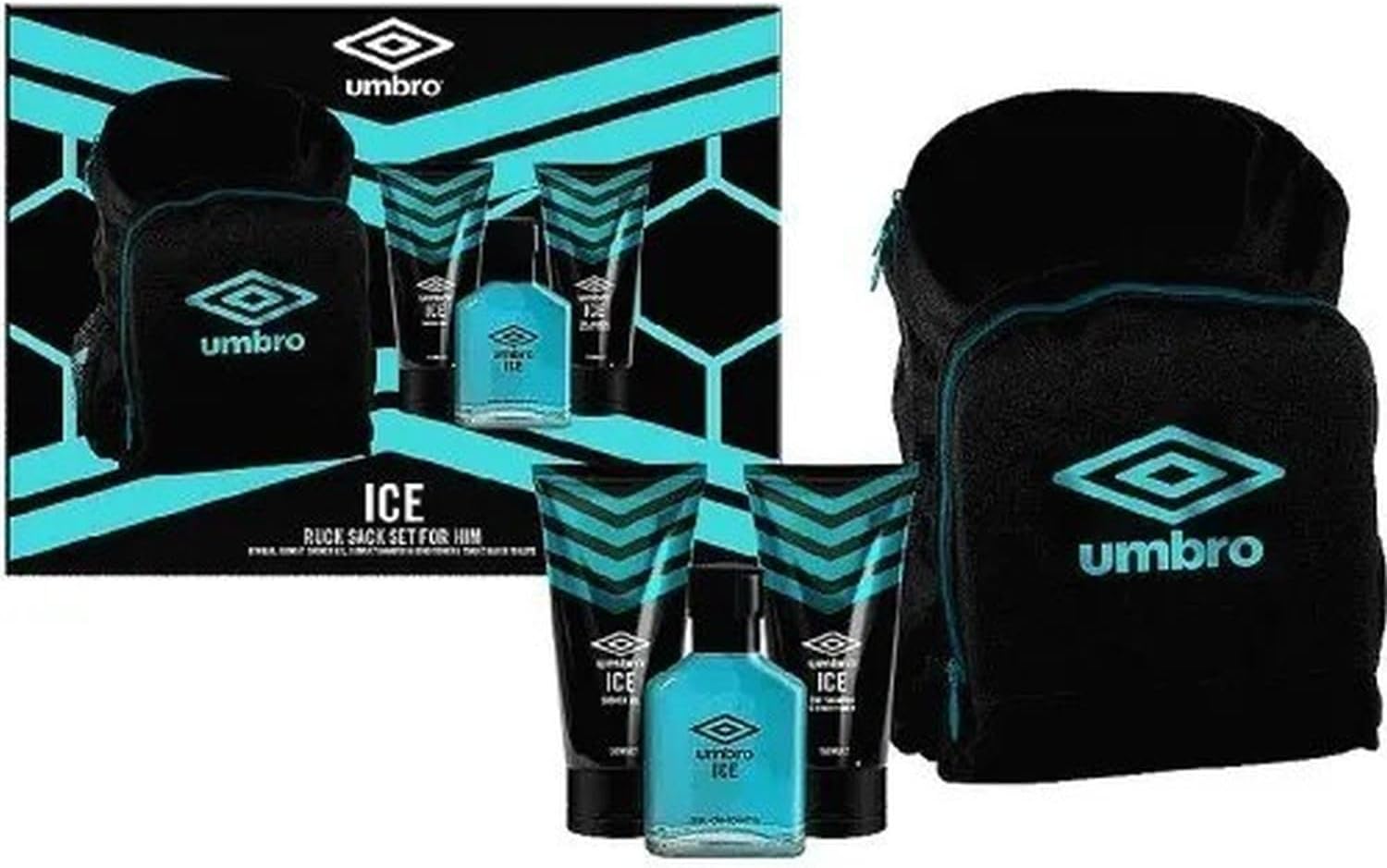 Umbro Ice Gift Set with 75ml EDT, 150ml shampoo and conditioner, 150ml shower gel and rucksack
