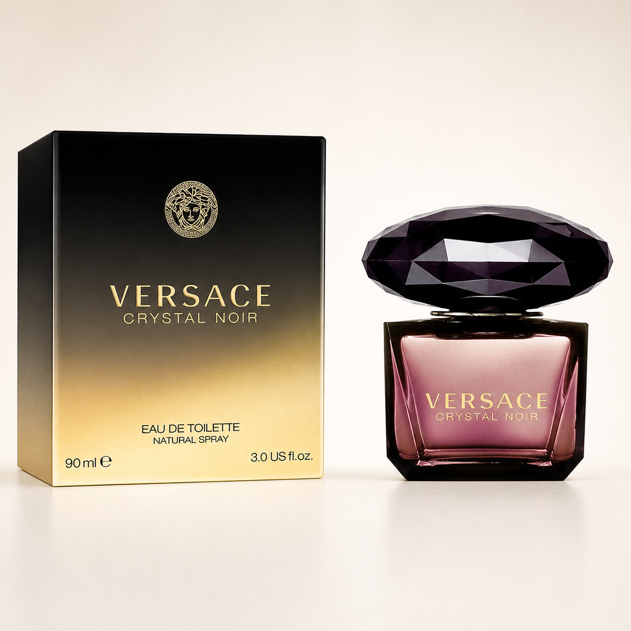 Versace Crystal Noir Eau de Toilette 90ml studio bottle and box image