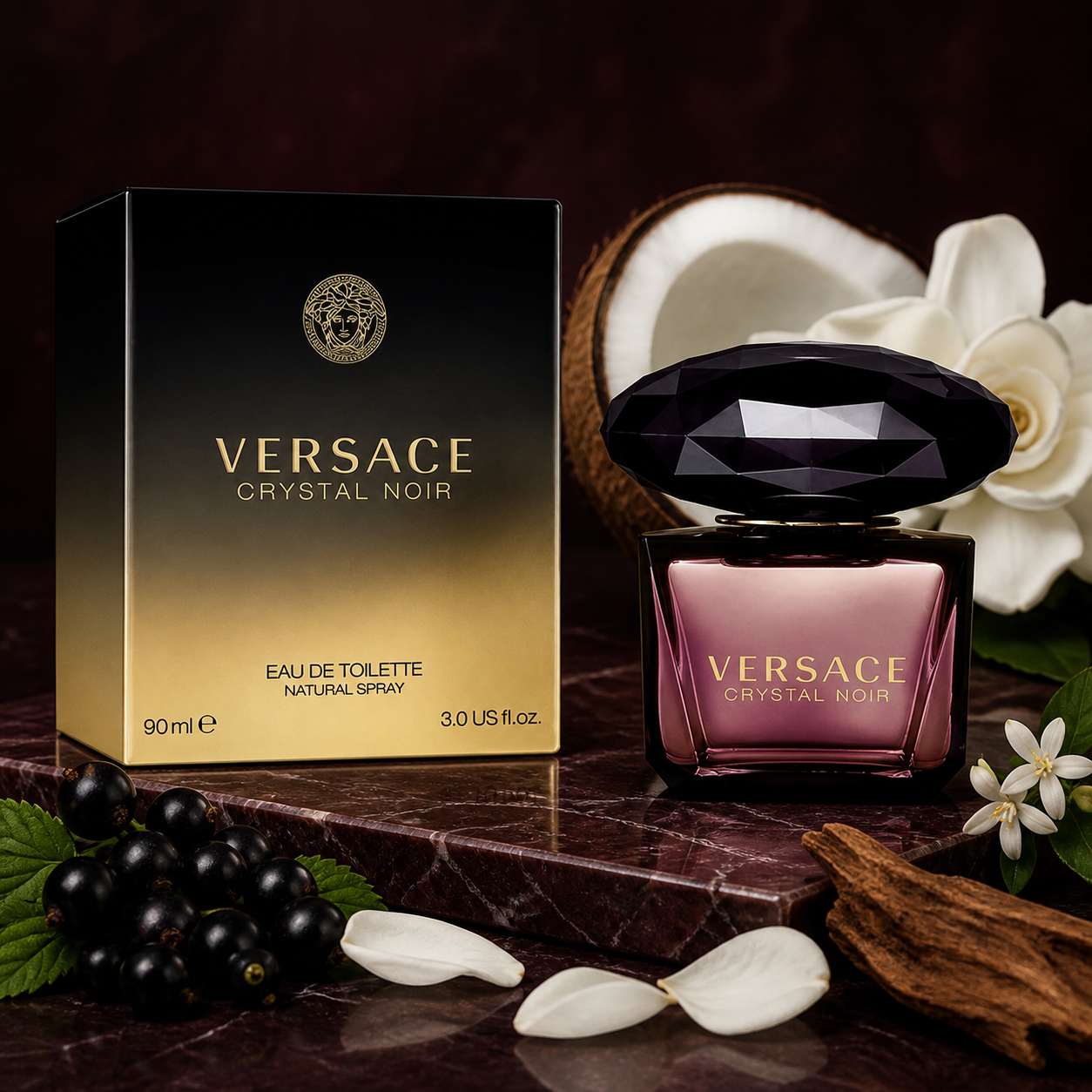 Versace Crystal Noir Eau de Toilette 90ml ingredient still life image