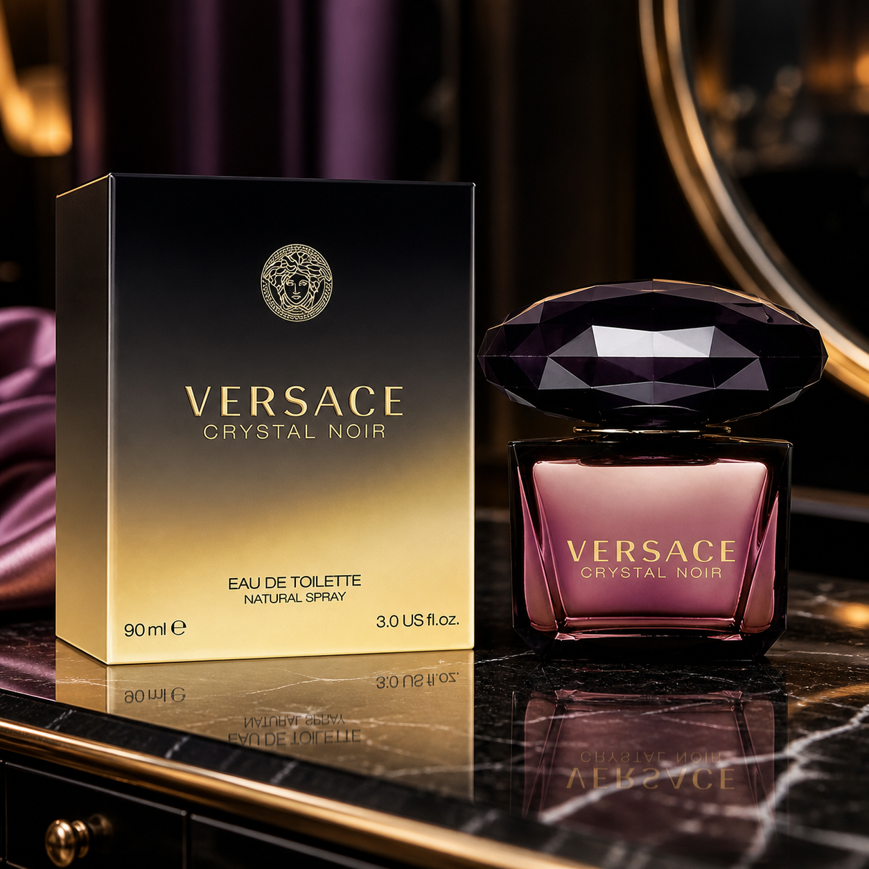 Versace Crystal Noir Eau de Toilette 90ml luxury dressing-room lifestyle image