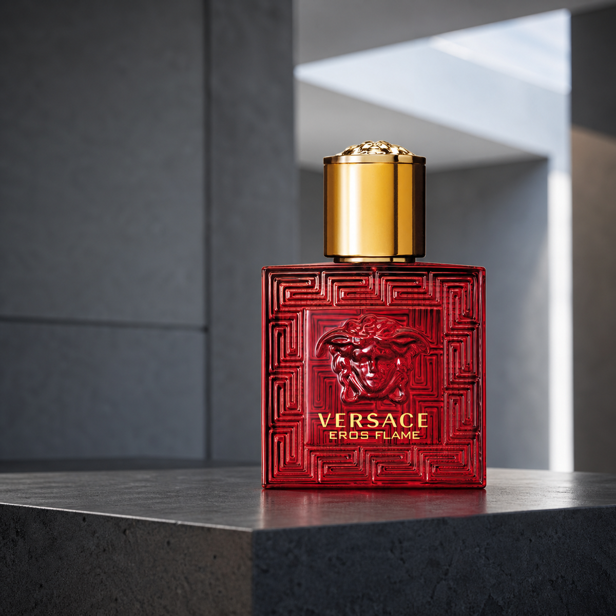 Versace Eros Flame Eau de Parfum 30ml bottle in a contemporary gallery